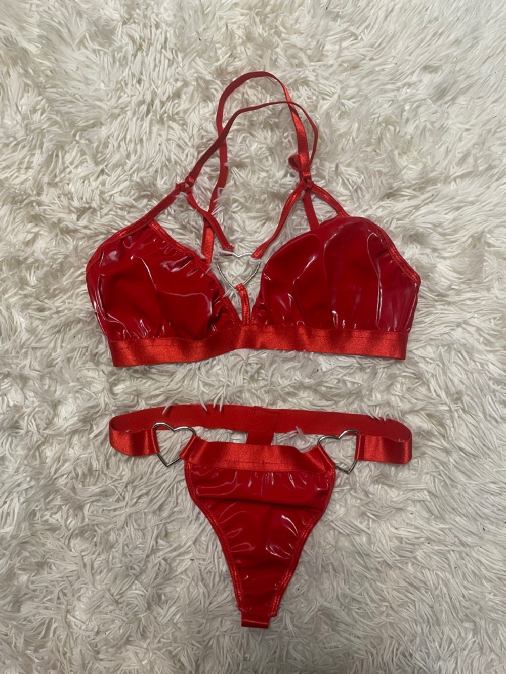 Vinyl Lingerie Set with heart accent